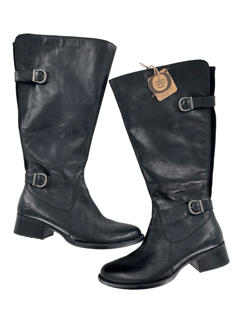 Born Gibb Black Leather Knee High Riding Boots Wide Calf / Shaft